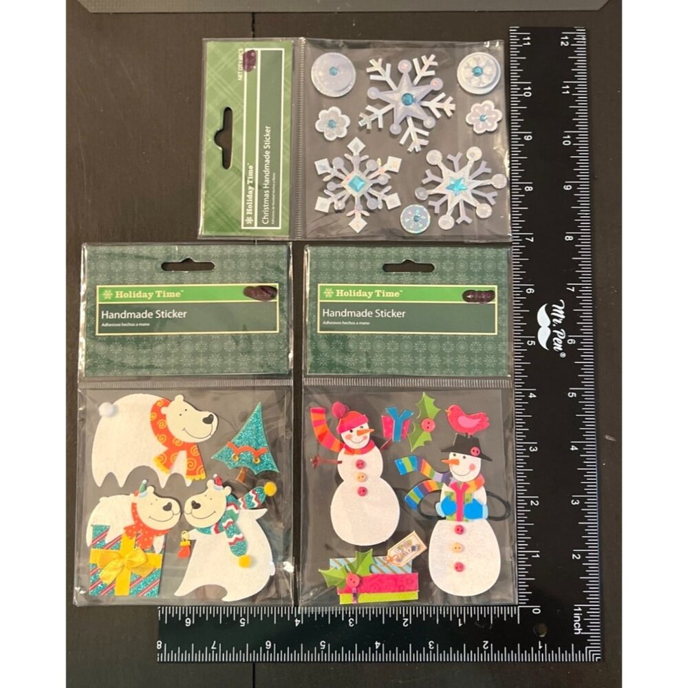 Handmade Holiday Sticker Set With Snowflakes Polar Bears & Snowmen Designs 3D